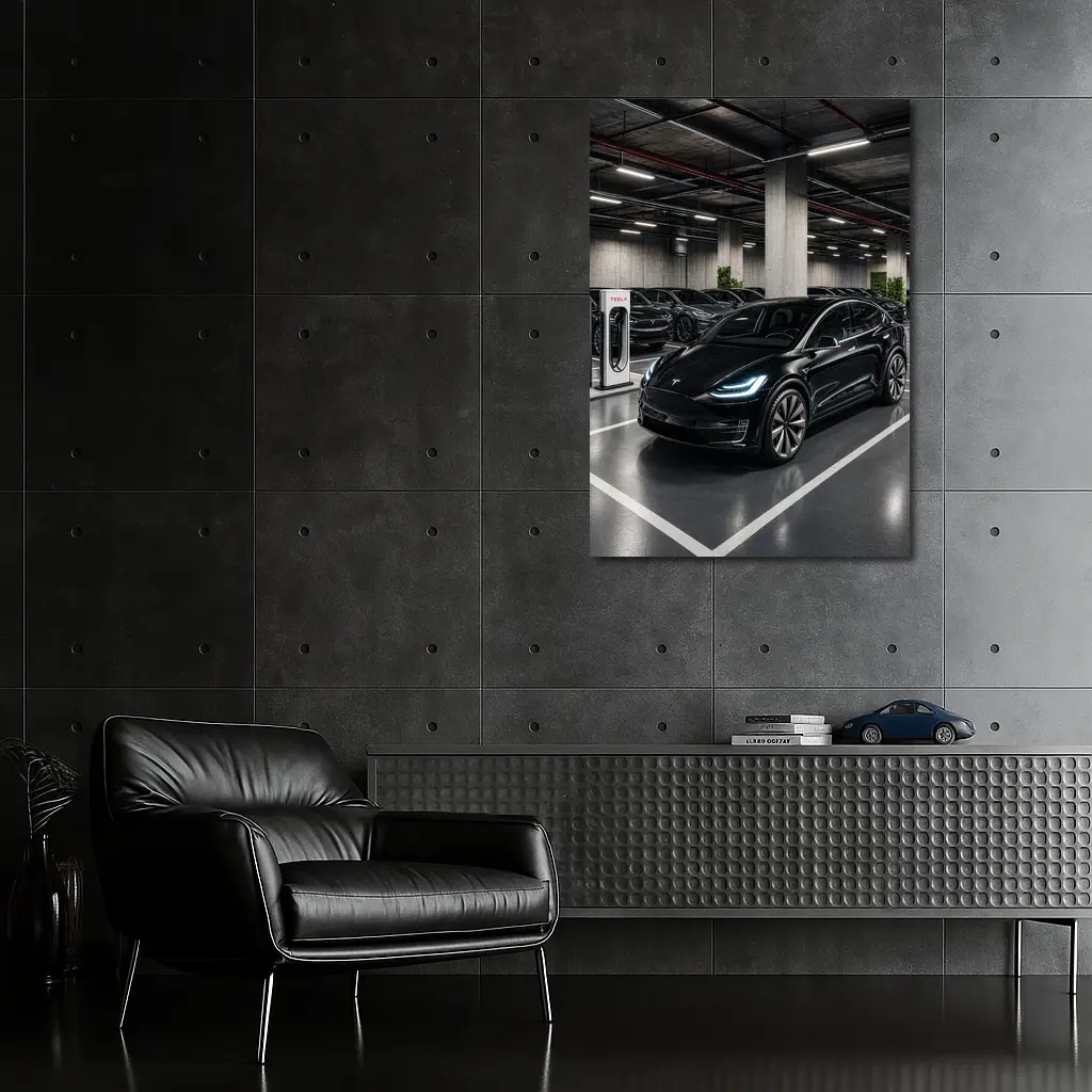 Tesla Model X Black Inside Parking Garage – Wall Art