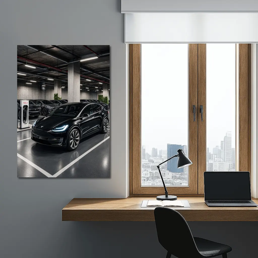 Tesla Model X Black Inside Parking Garage – Wall Art