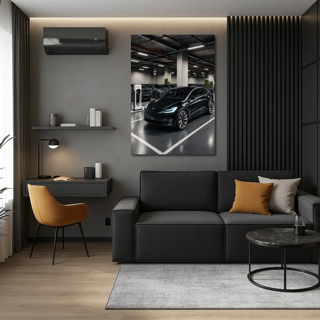 Tesla Model X Black Inside Parking Garage – Wall Art