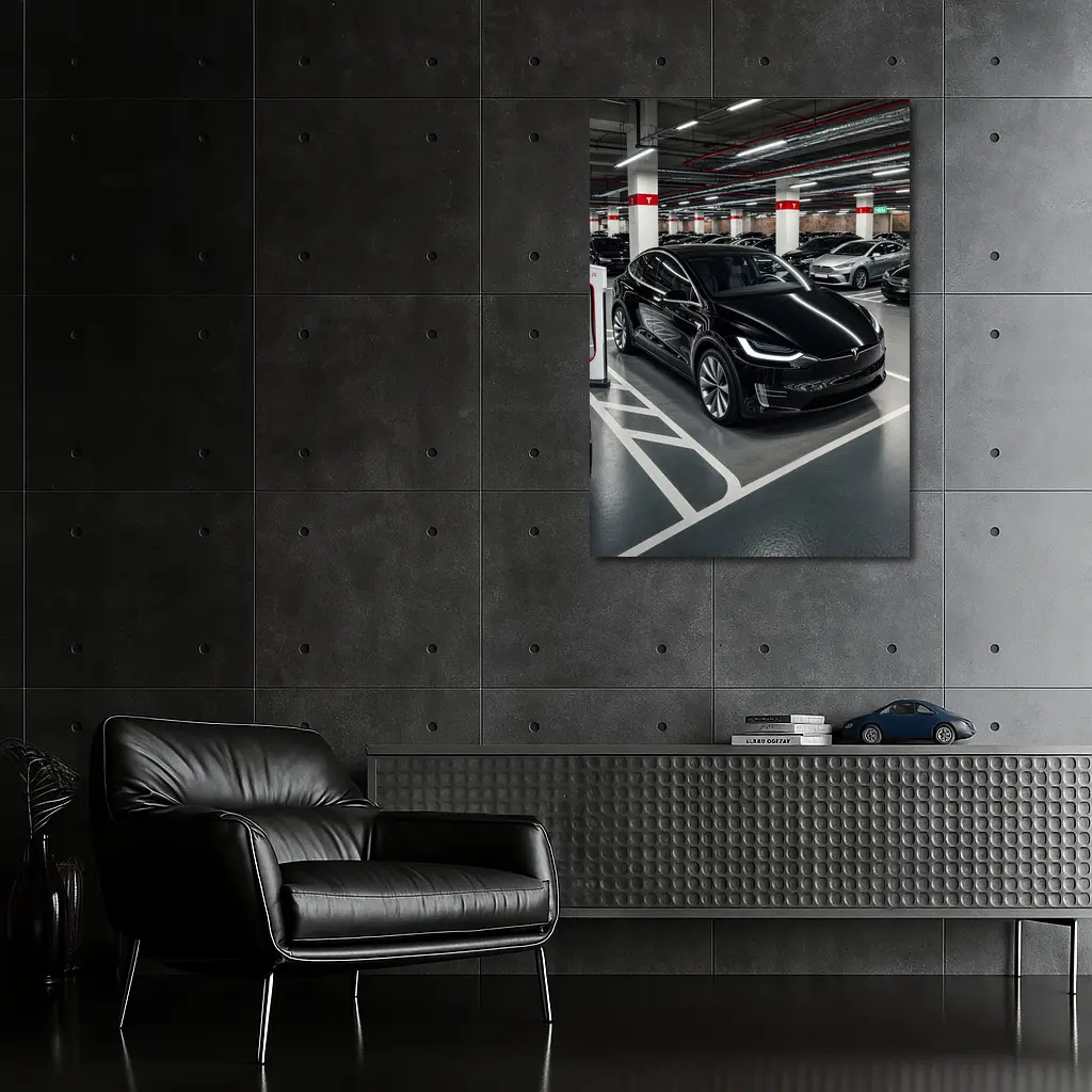 Tesla Model X Black Supercharger Parking Garage – Wall Art