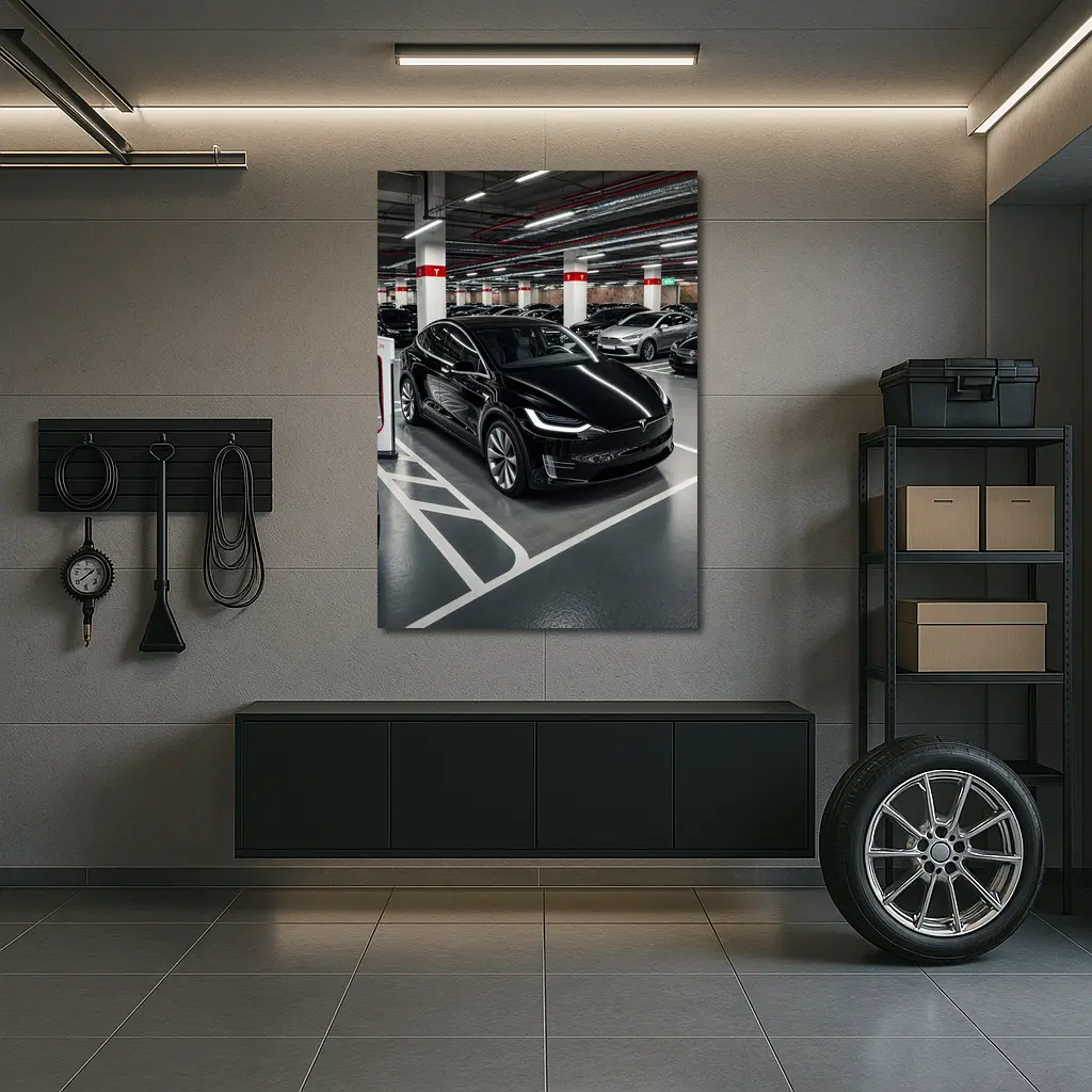 Tesla Model X Black Supercharger Parking Garage – Wall Art