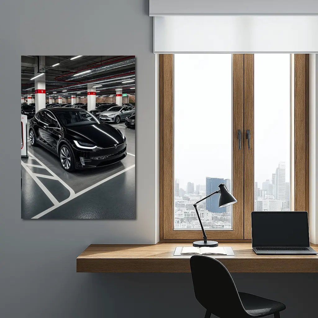 Tesla Model X Black Supercharger Parking Garage – Wall Art