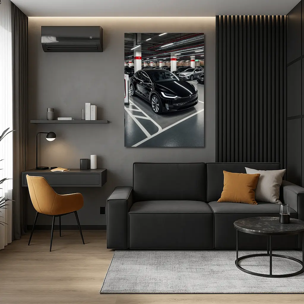 Tesla Model X Black Supercharger Parking Garage – Wall Art