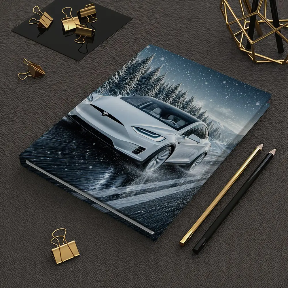 Tesla Model X Driving Snowy Winter Road – Notebooks