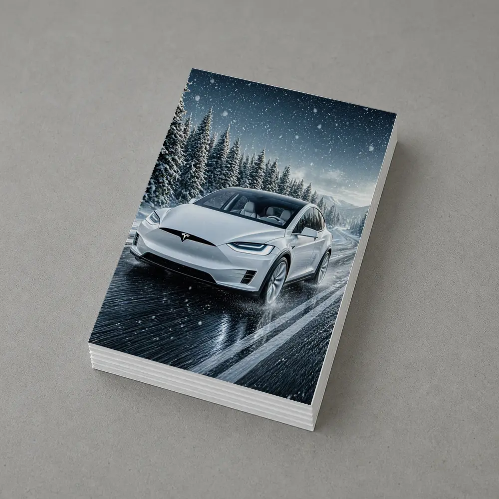 Tesla Model X Driving Snowy Winter Road – Postcards
