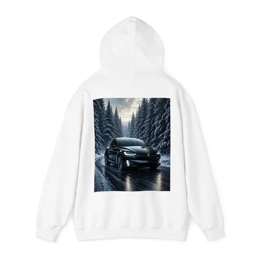 Tesla Model X Black Winter Snow Forest – Hoodies
