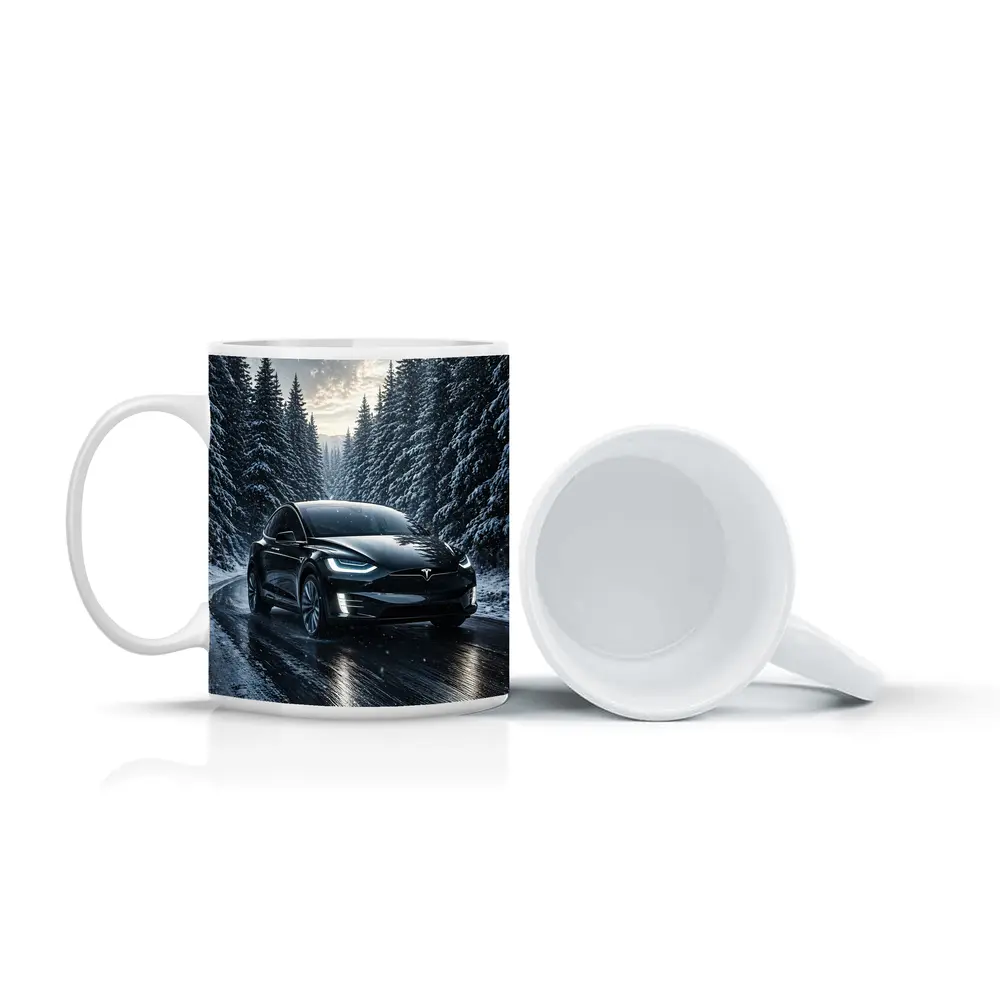 Tesla Model X Black Winter Snow Forest – Mugs