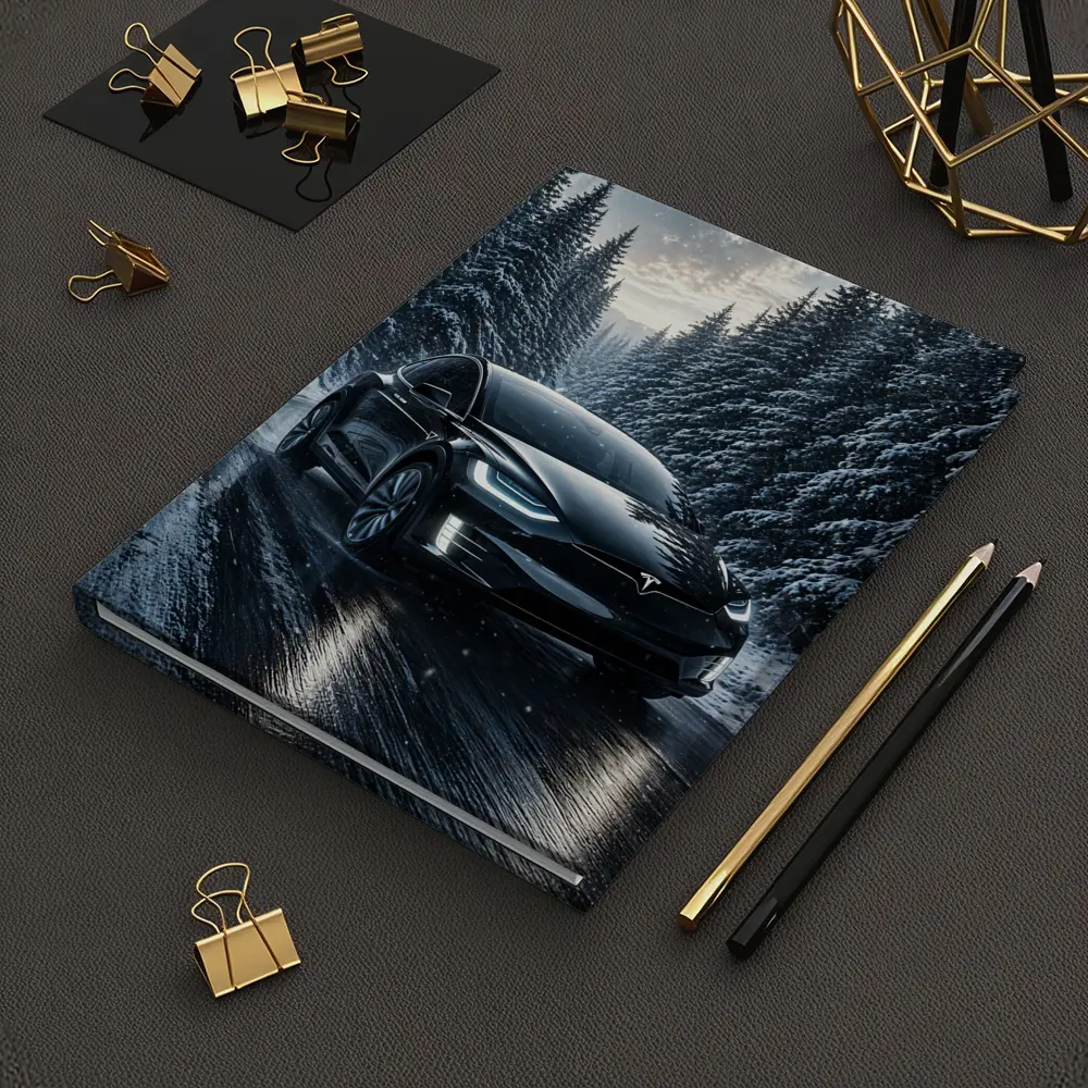 Tesla Model X Black Winter Snow Forest – Notebooks
