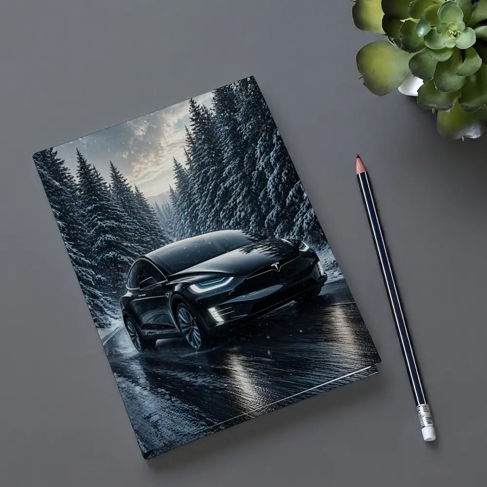 Tesla Model X Black Winter Snow Forest – Notebooks