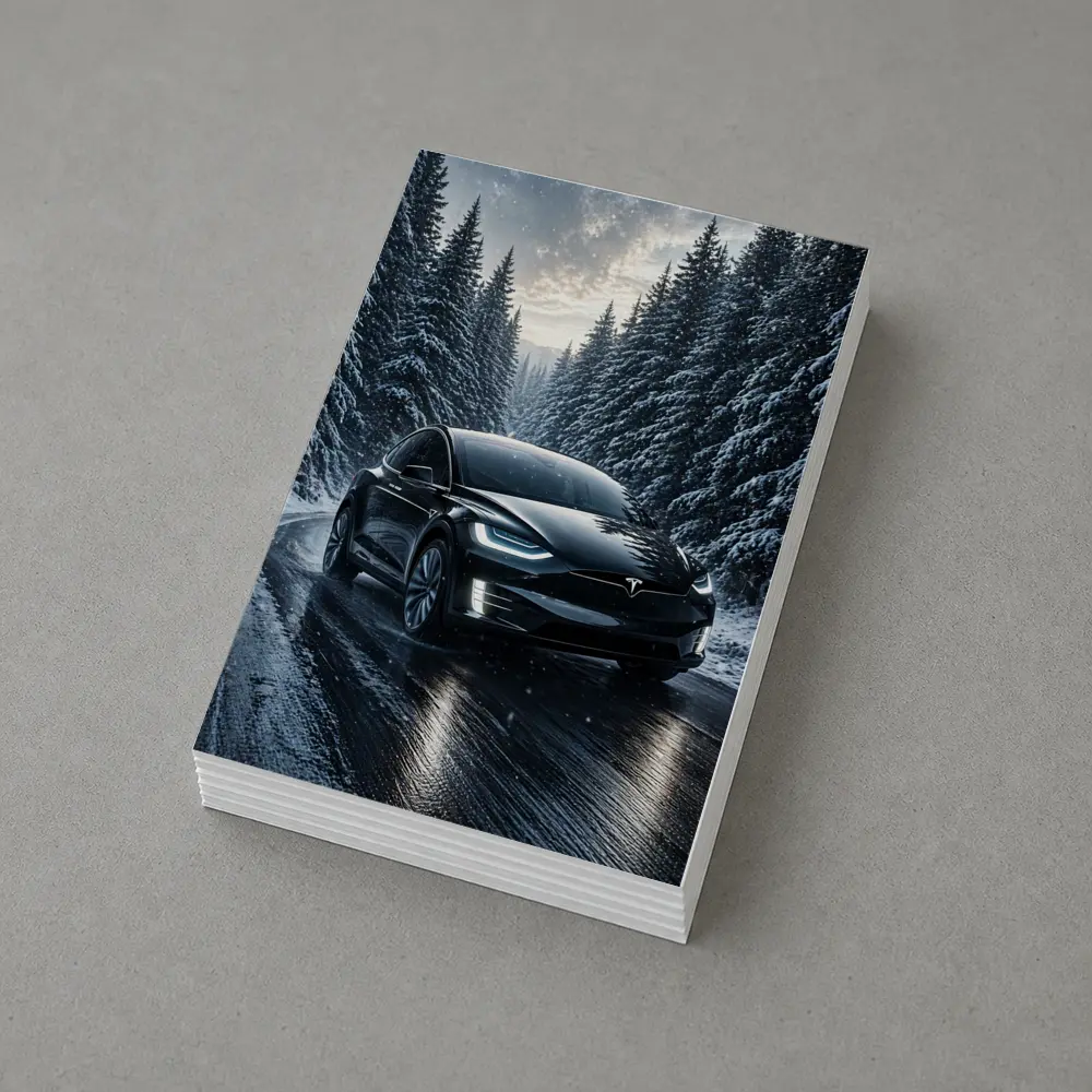 Tesla Model X Black Winter Snow Forest – Postcards