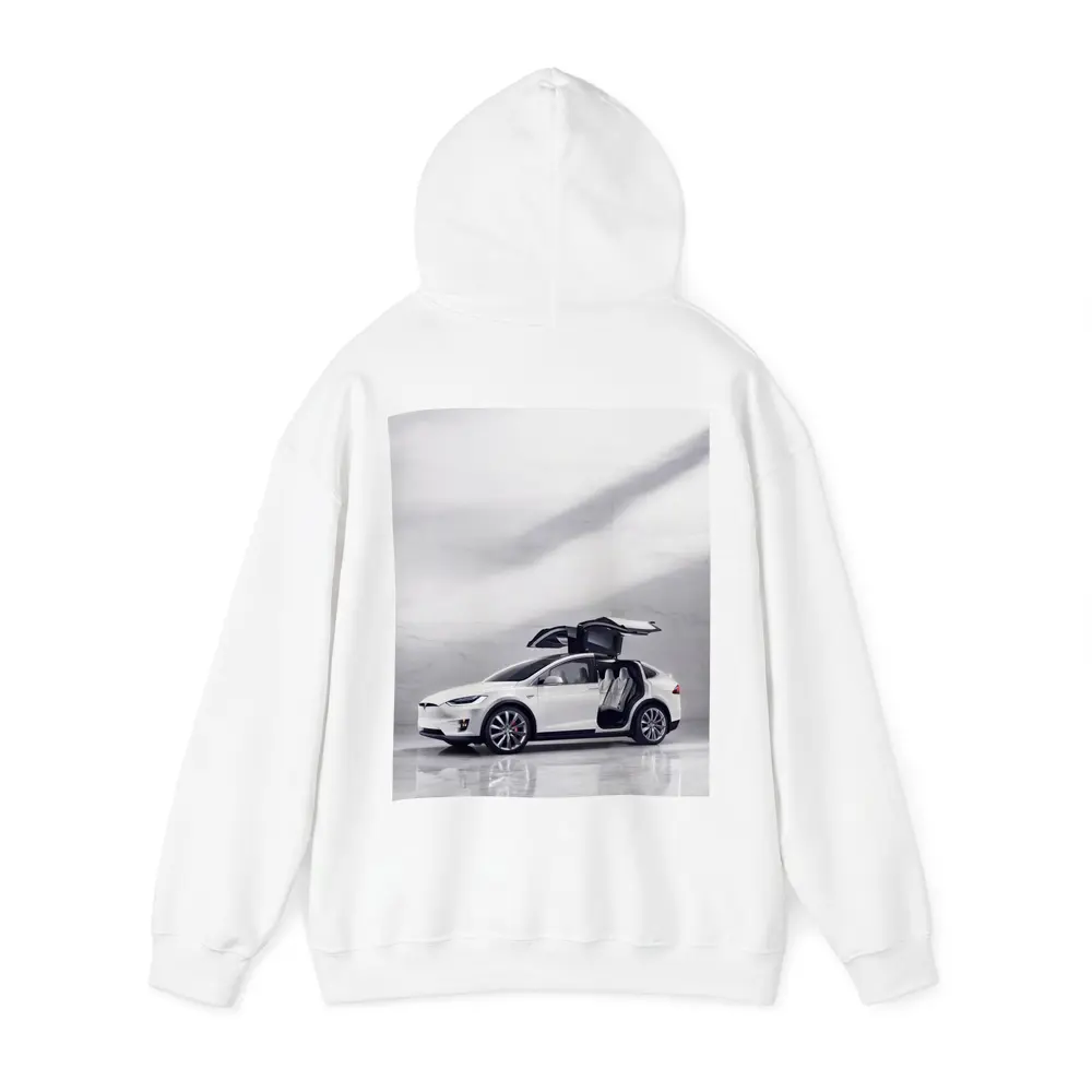 Tesla Model X White Falcon Wing Doors Open – Hoodies
