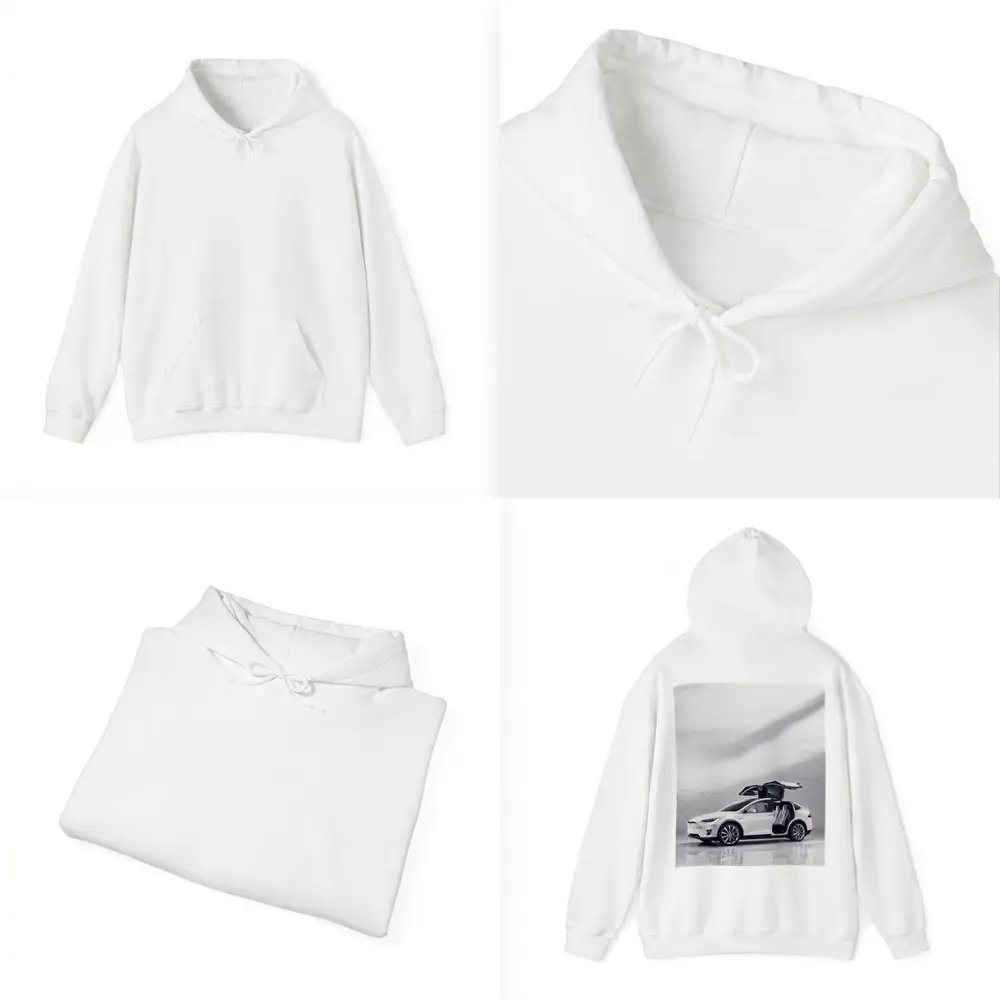 Tesla Model X White Falcon Wing Doors Open – Hoodies