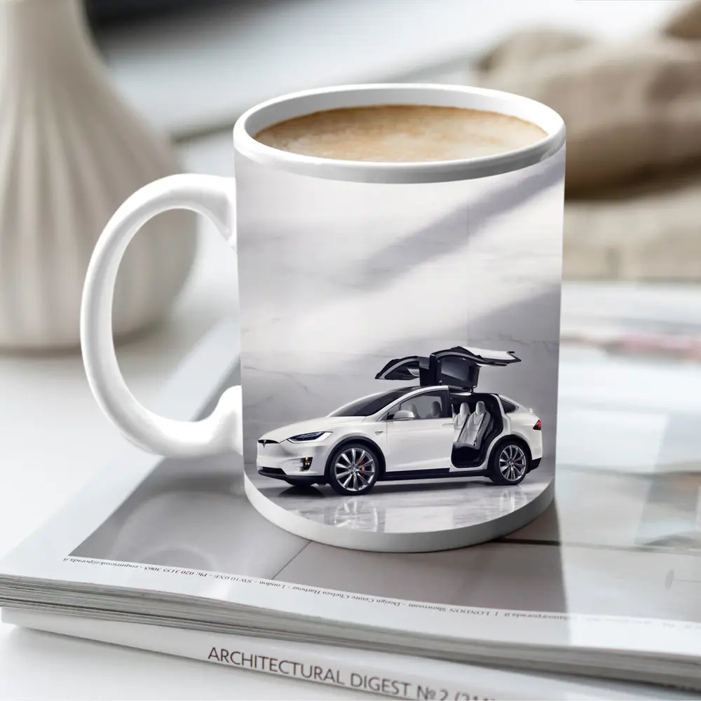 Tesla Model X White Falcon Wing Doors Open – Mugs