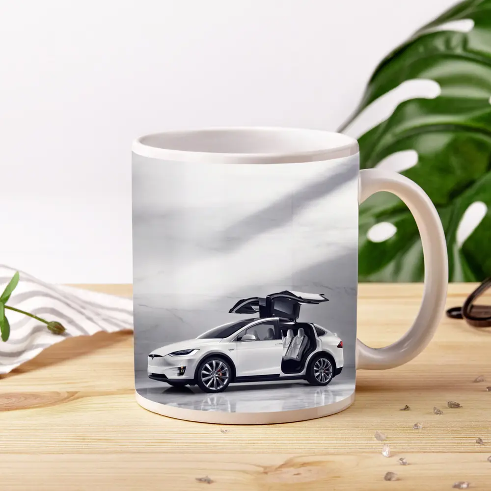 Tesla Model X White Falcon Wing Doors Open – Mugs