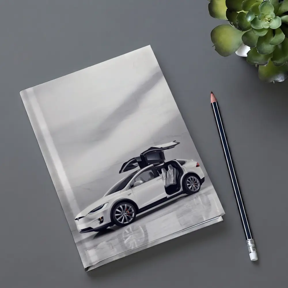 Tesla Model X White Falcon Wing Doors Open – Notebooks