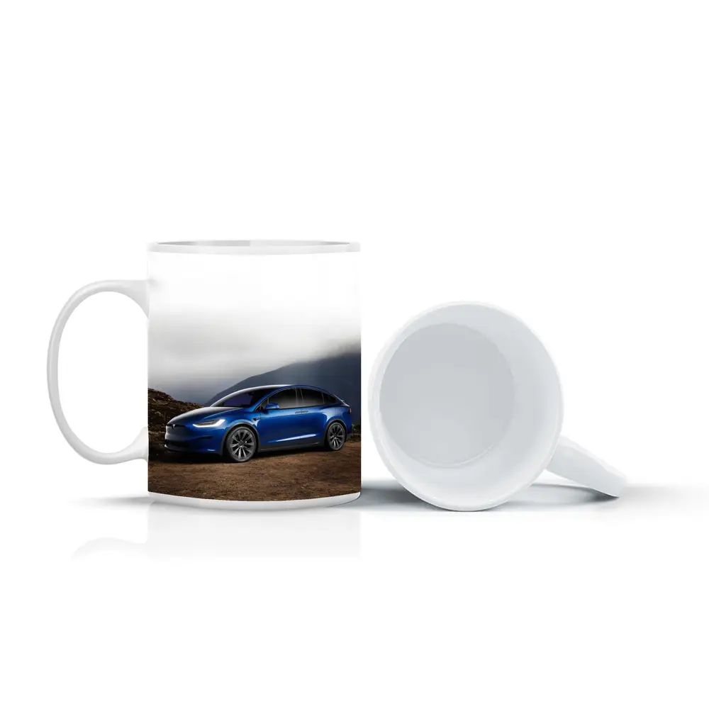 Tesla Model X Blue SUV Mountain Backdrop – Mugs