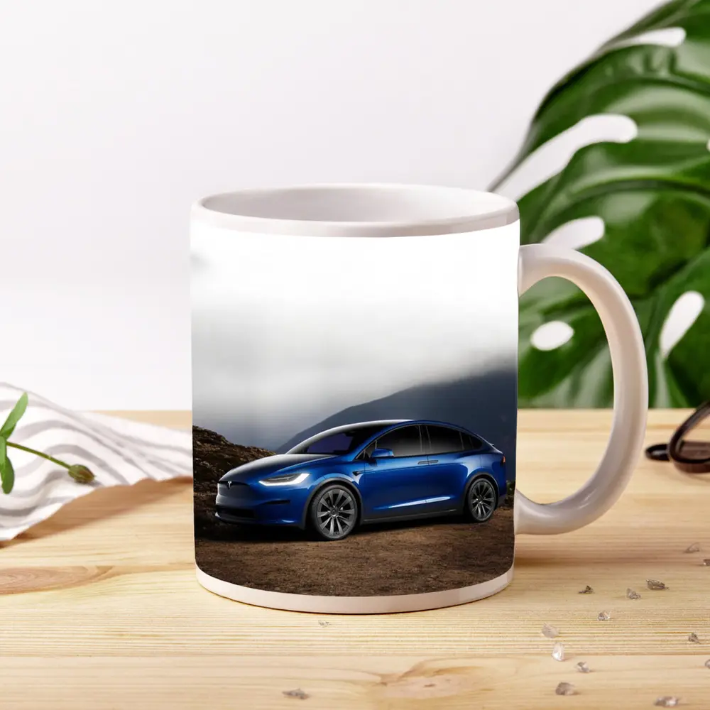 Tesla Model X Blue SUV Mountain Backdrop – Mugs