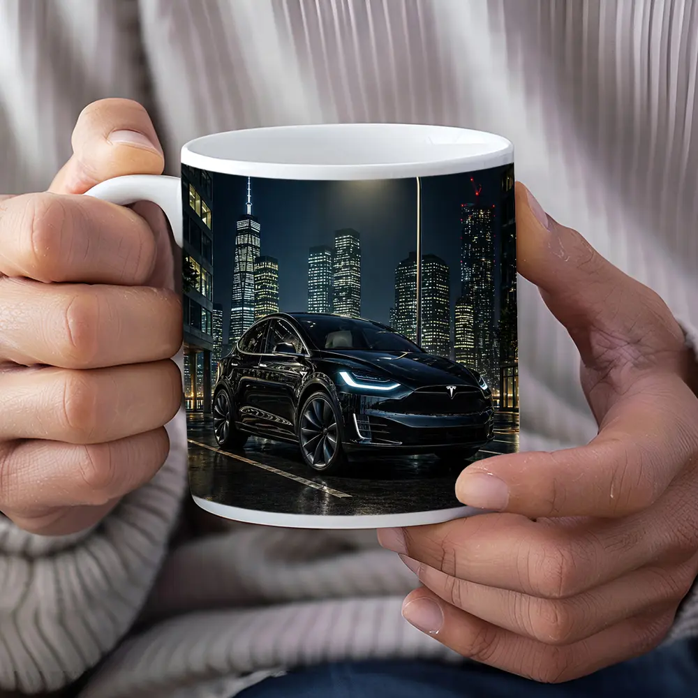Tesla Model X Black City Night Street – Mugs