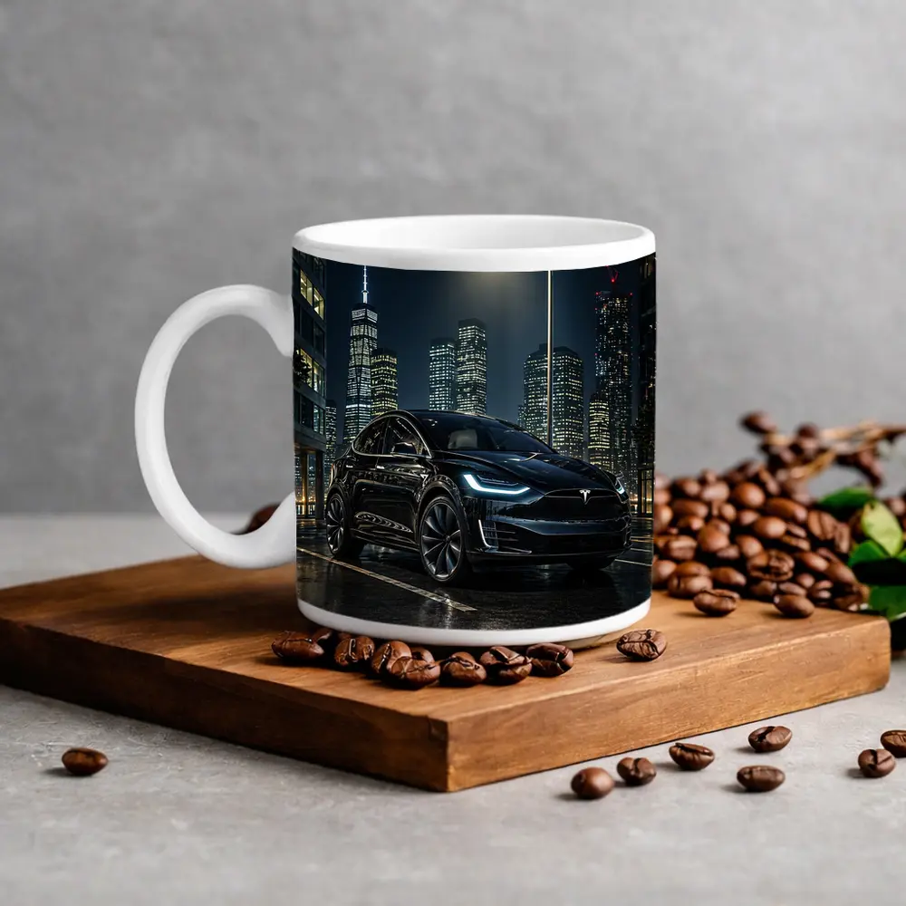 Tesla Model X Black City Night Street – Mugs