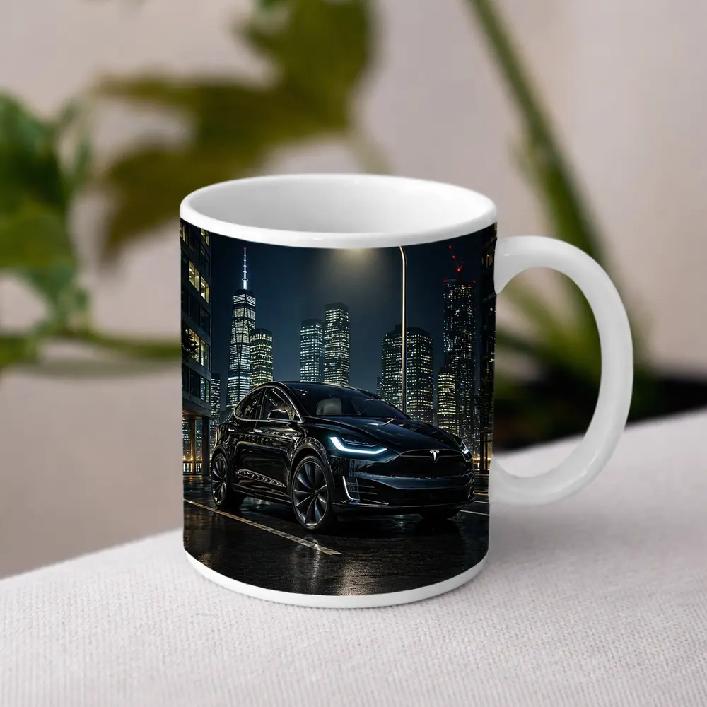 Tesla Model X Black City Night Street – Mugs
