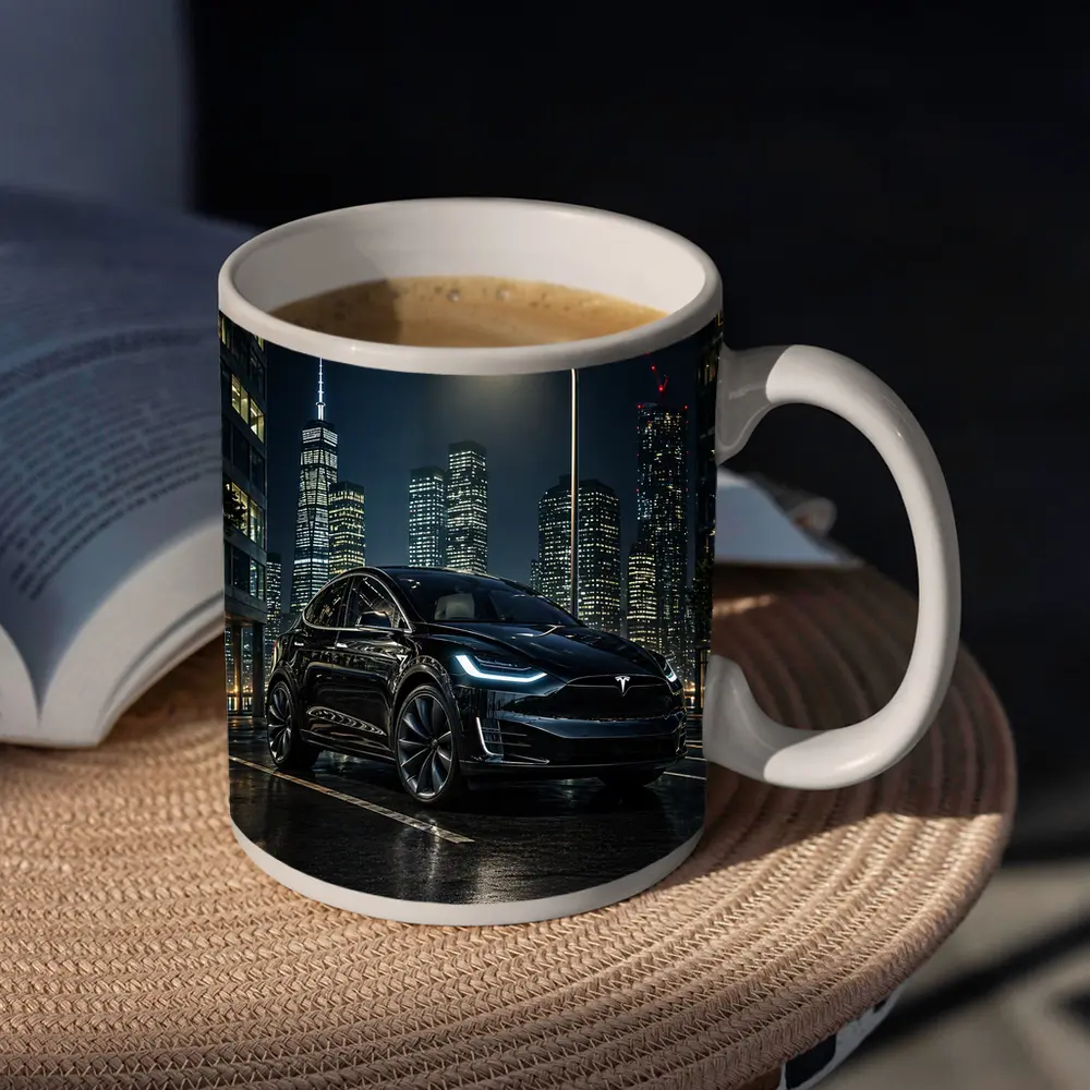 Tesla Model X Black City Night Street – Mugs