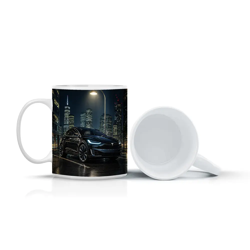 Tesla Model X Black City Night Street – Mugs