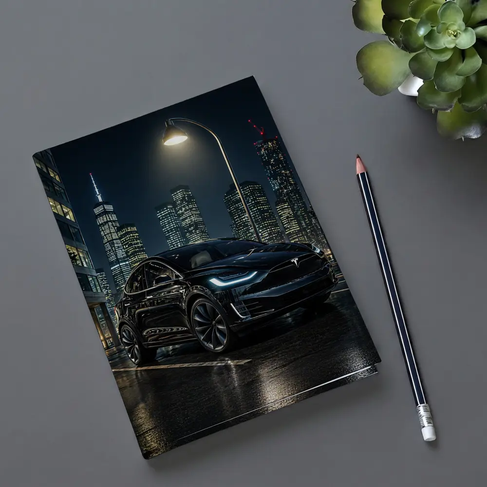 Tesla Model X Black City Night Street – Notebooks