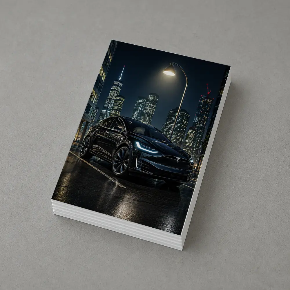 Tesla Model X Black City Night Street – Postcards