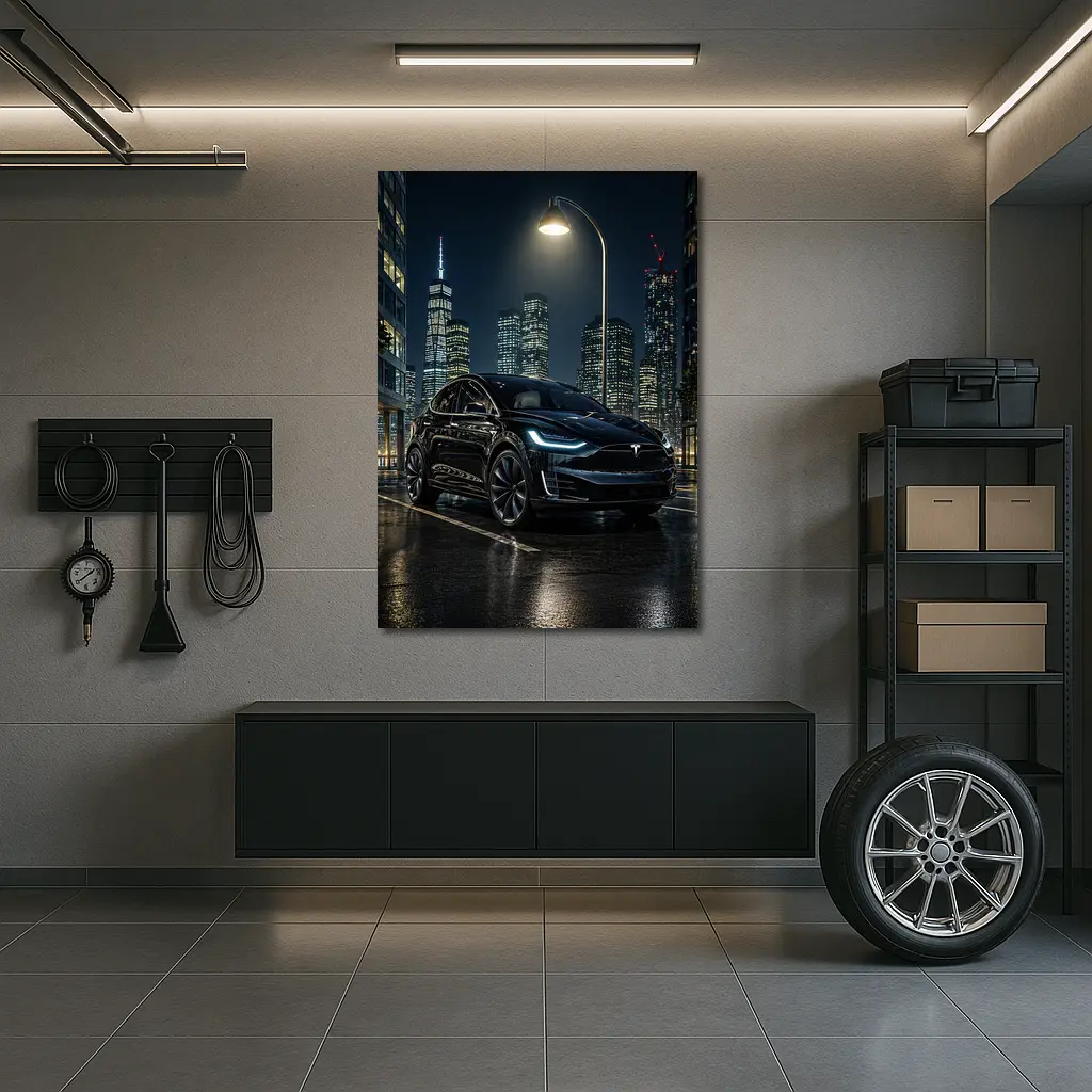 Tesla Model X Black City Night Street – Wall Art