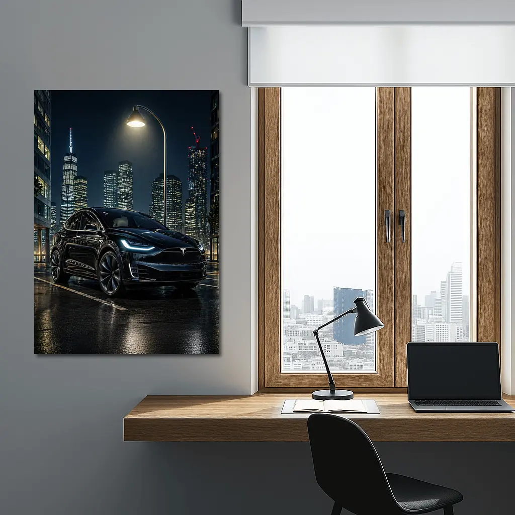 Tesla Model X Black City Night Street – Wall Art