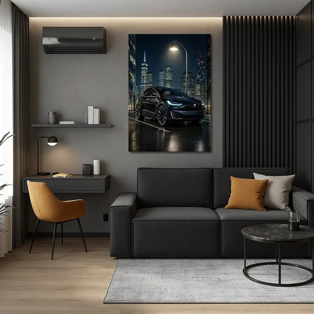 Tesla Model X Black City Night Street – Wall Art