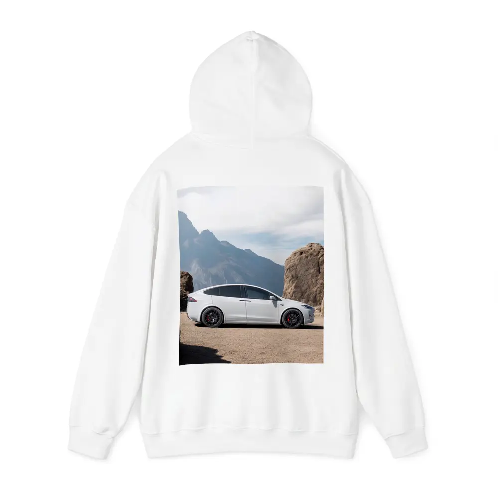 Tesla Model X Silver Rocky Mountain Overlook – Hoodies