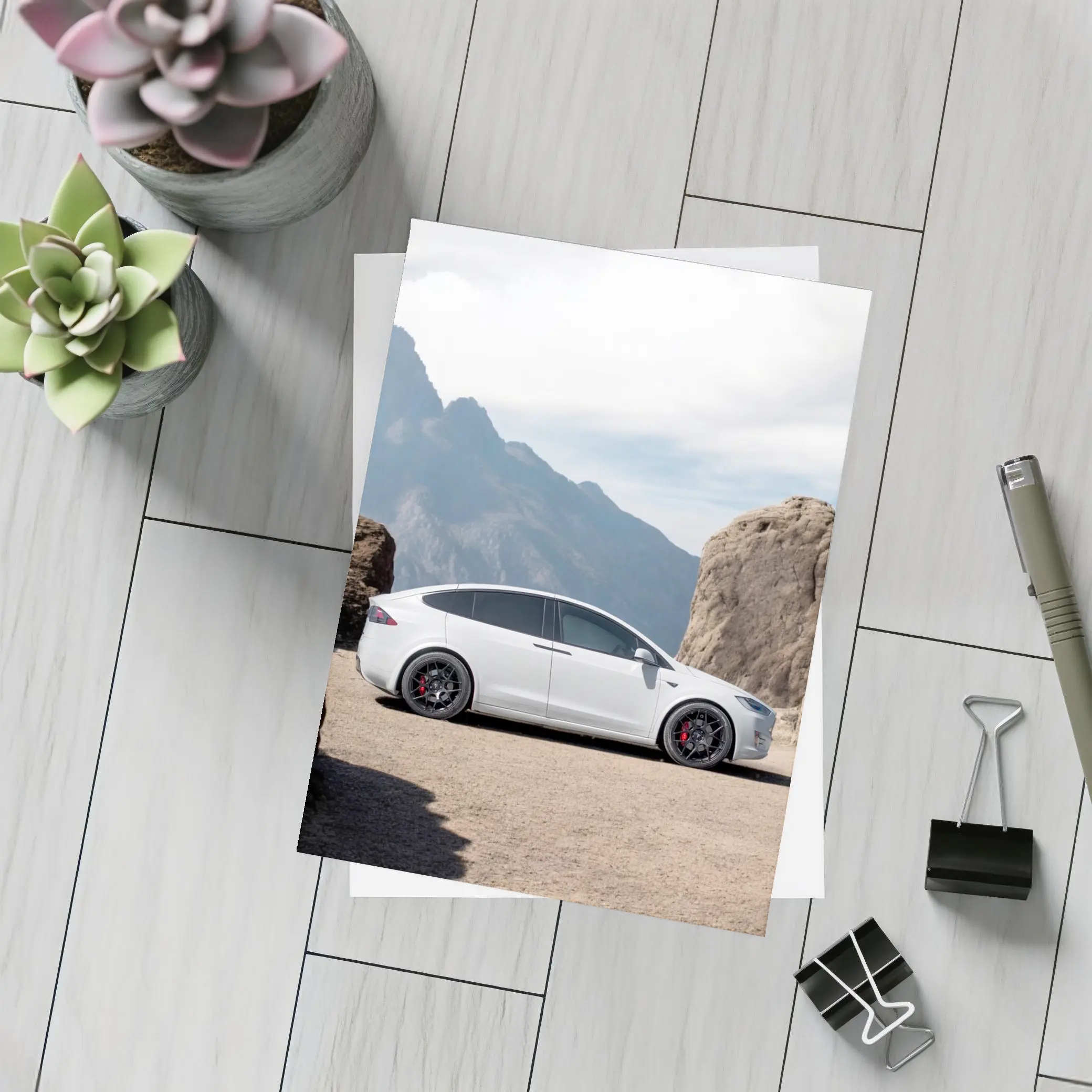 Tesla Model X Silver Rocky Mountain Overlook – Postcards