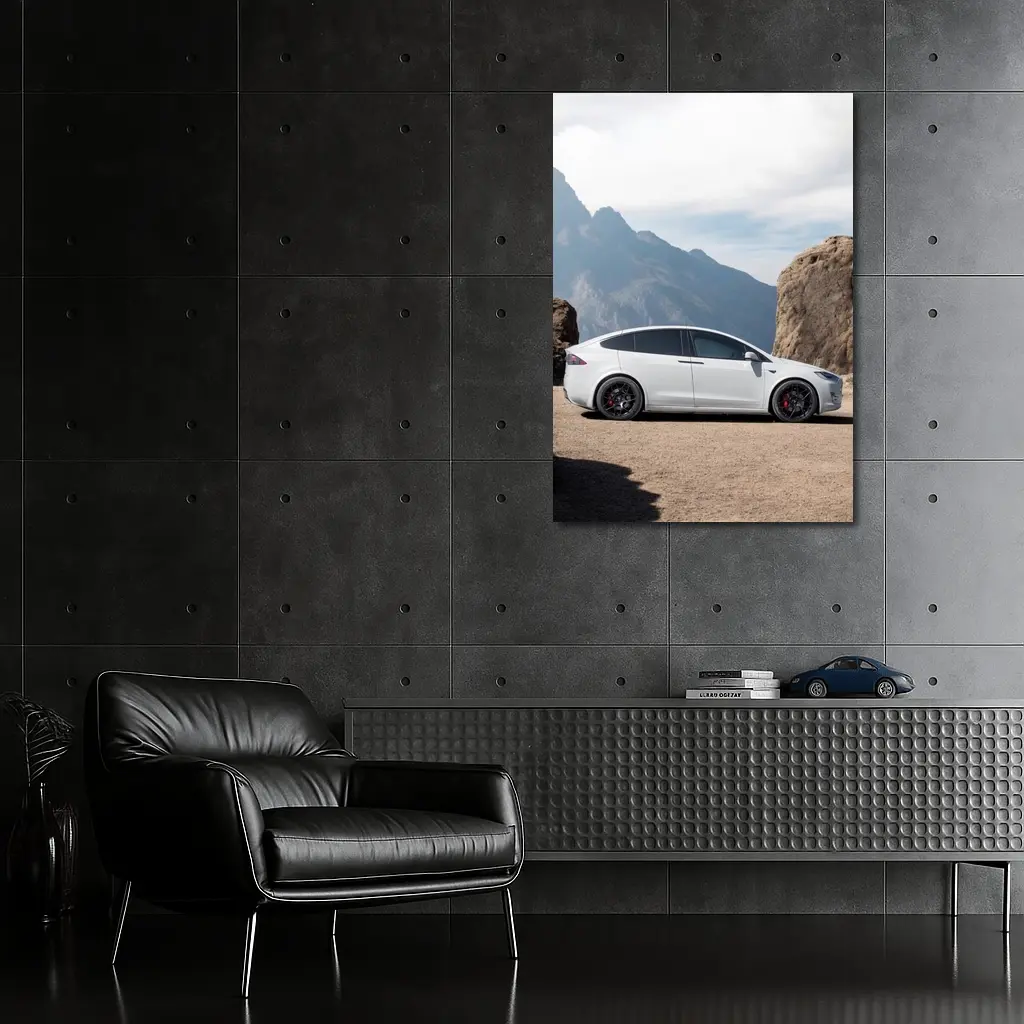 Tesla Model X Silver Rocky Mountain Overlook – Wall Art