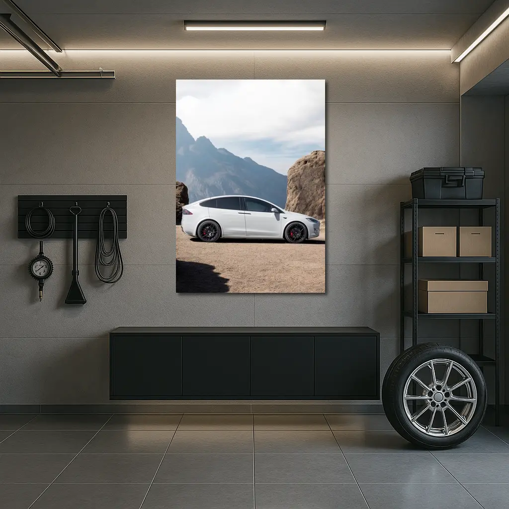 Tesla Model X Silver Rocky Mountain Overlook – Wall Art
