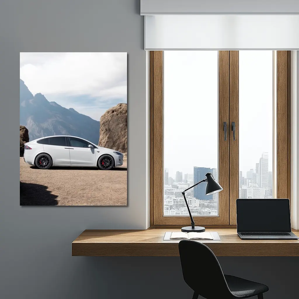 Tesla Model X Silver Rocky Mountain Overlook – Wall Art