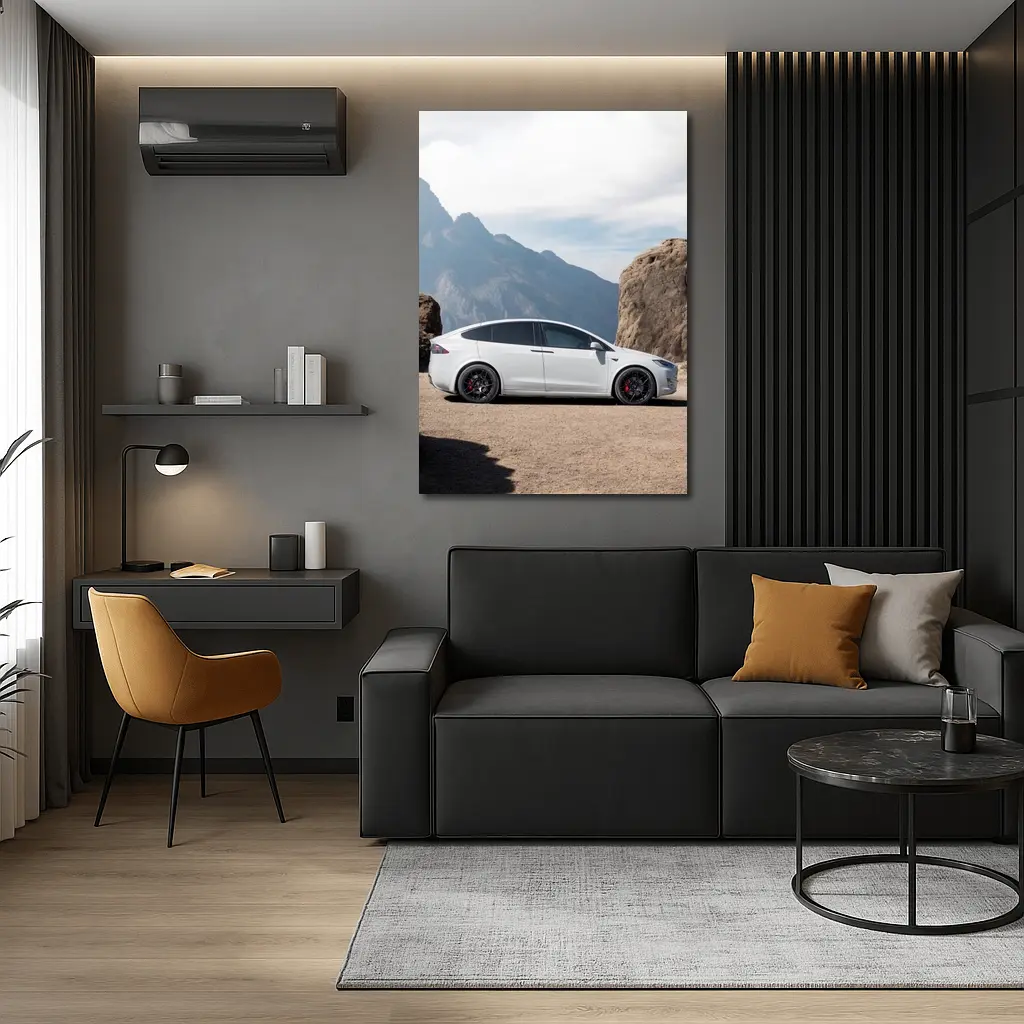 Tesla Model X Silver Rocky Mountain Overlook – Wall Art