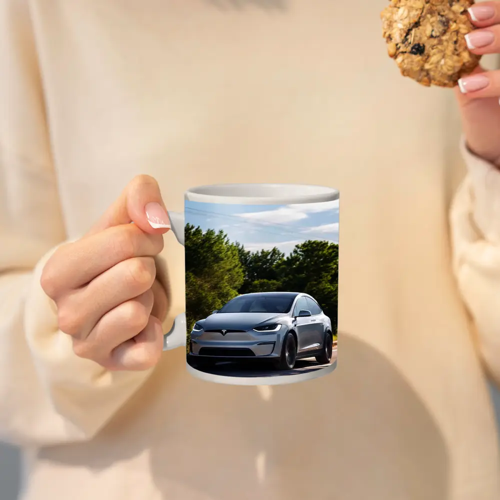 Tesla Model X Driving On Sunny Road – Mugs