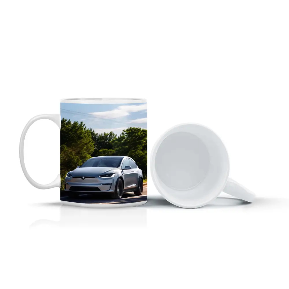 Tesla Model X Driving On Sunny Road – Mugs