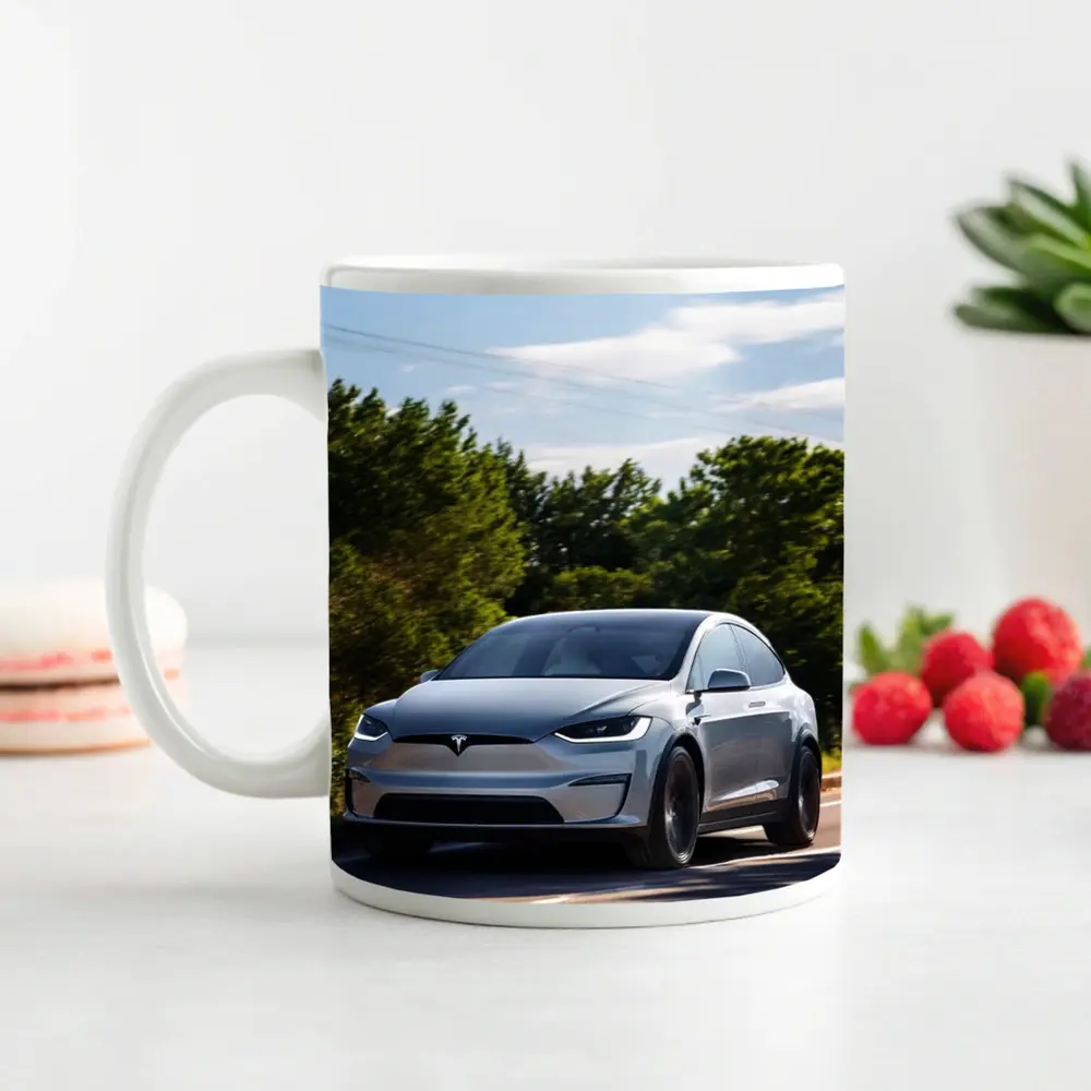 Tesla Model X Driving On Sunny Road – Mugs