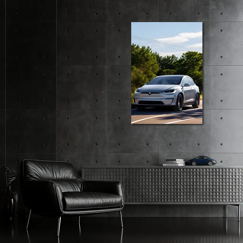 Tesla Model X Driving On Sunny Road – Wall Art