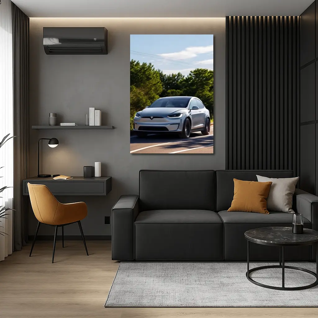 Tesla Model X Driving On Sunny Road – Wall Art