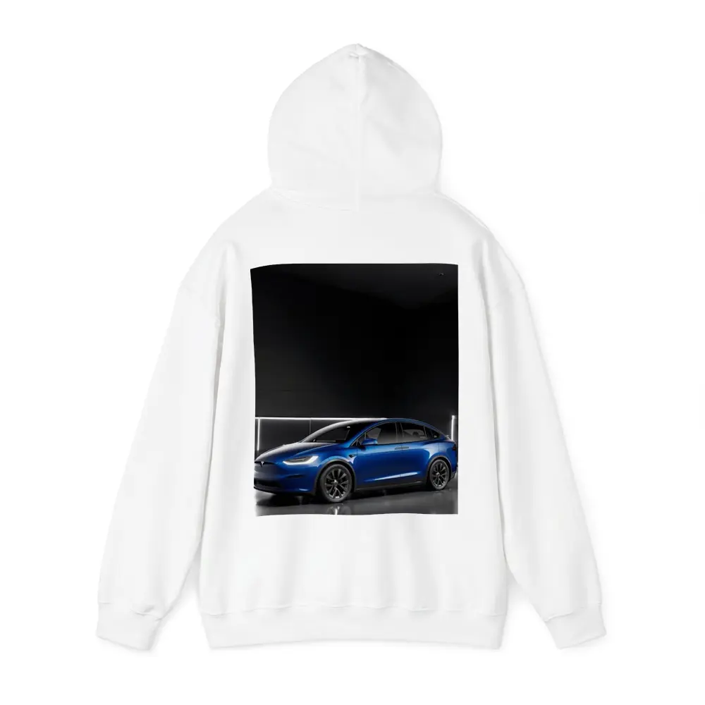 Tesla Model X Blue Dark Studio Background – Hoodies