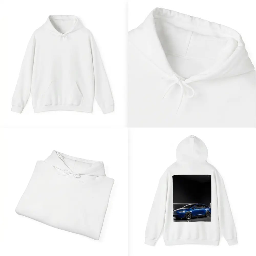 Tesla Model X Blue Dark Studio Background – Hoodies