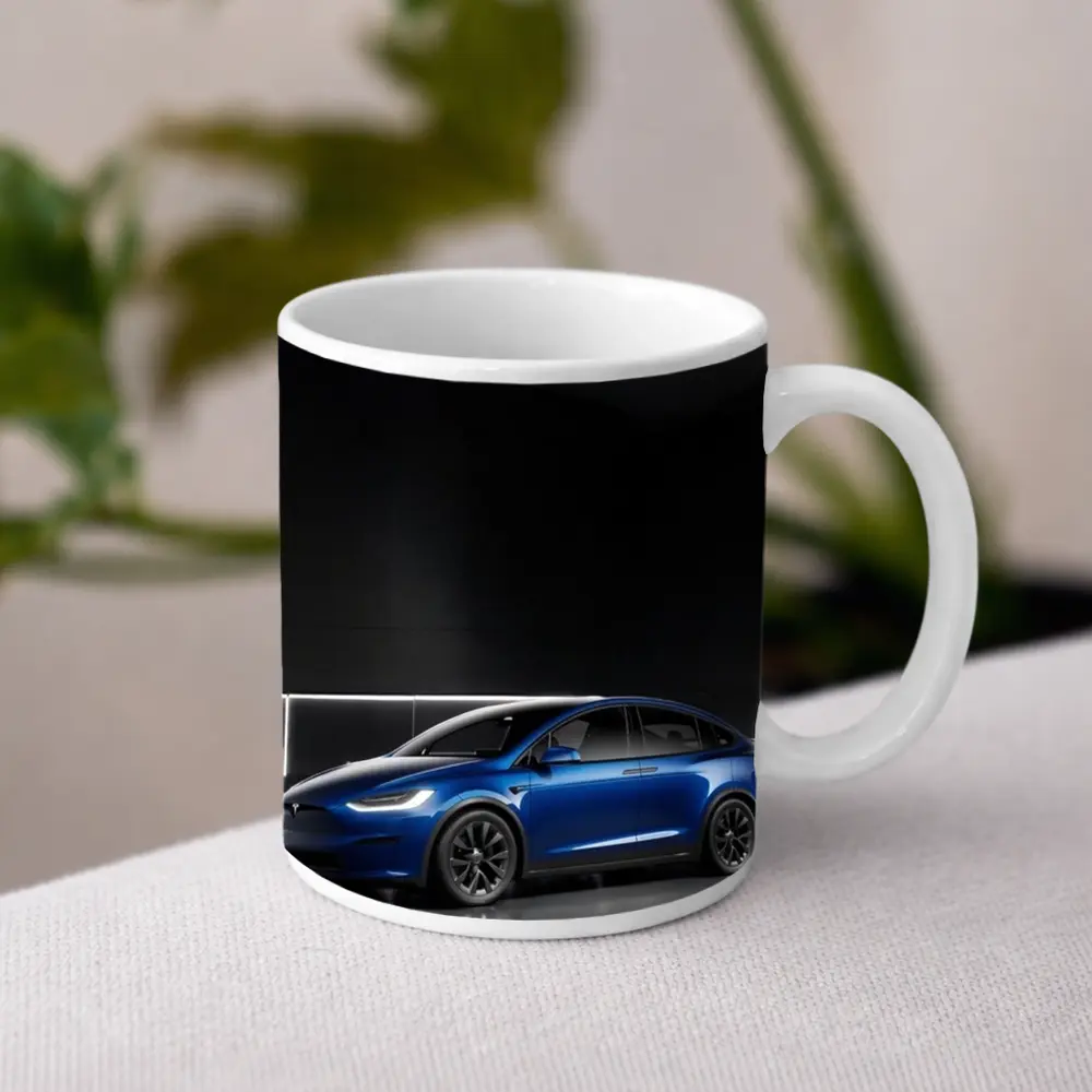 Tesla Model X Blue Dark Studio Background – Mugs