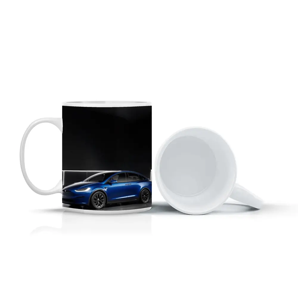 Tesla Model X Blue Dark Studio Background – Mugs