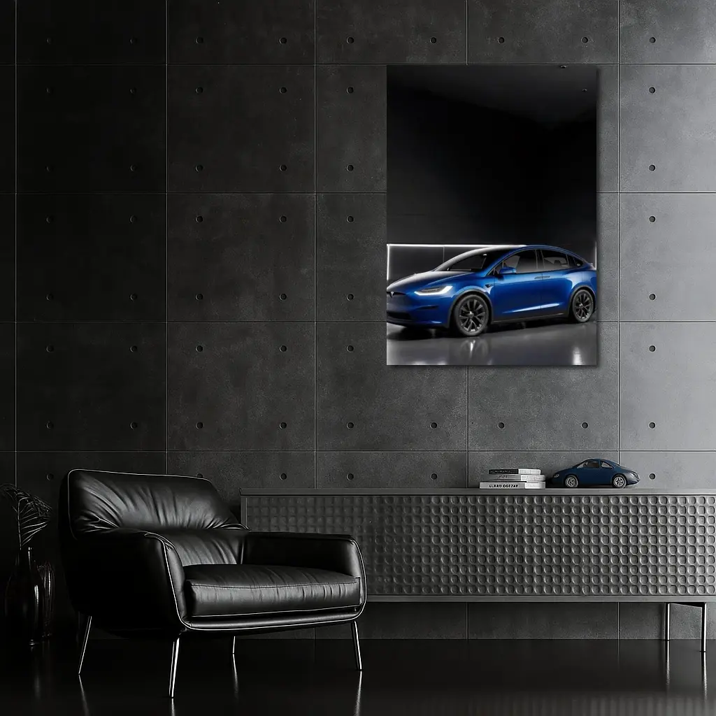 Tesla Model X Blue Dark Studio Background – Wall Art