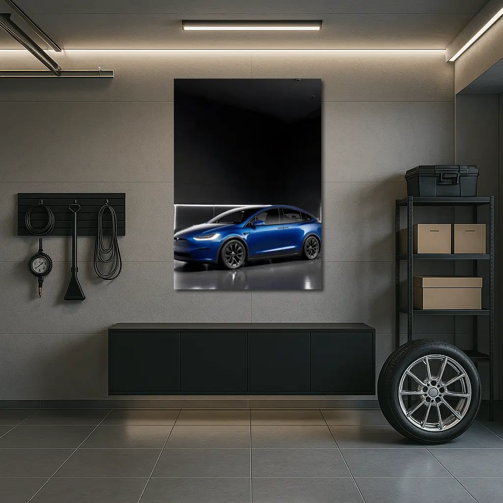 Tesla Model X Blue Dark Studio Background – Wall Art