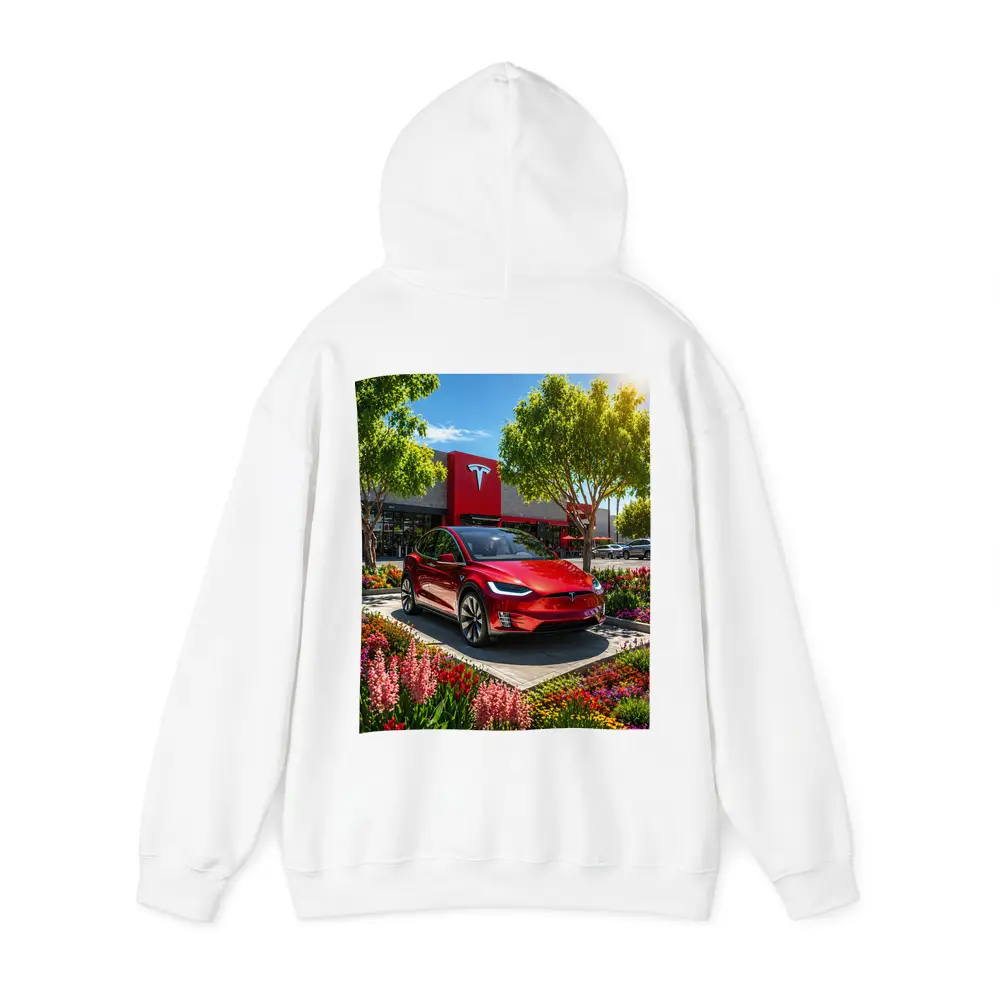 Tesla Model X Red Outside Tesla Store – Hoodies