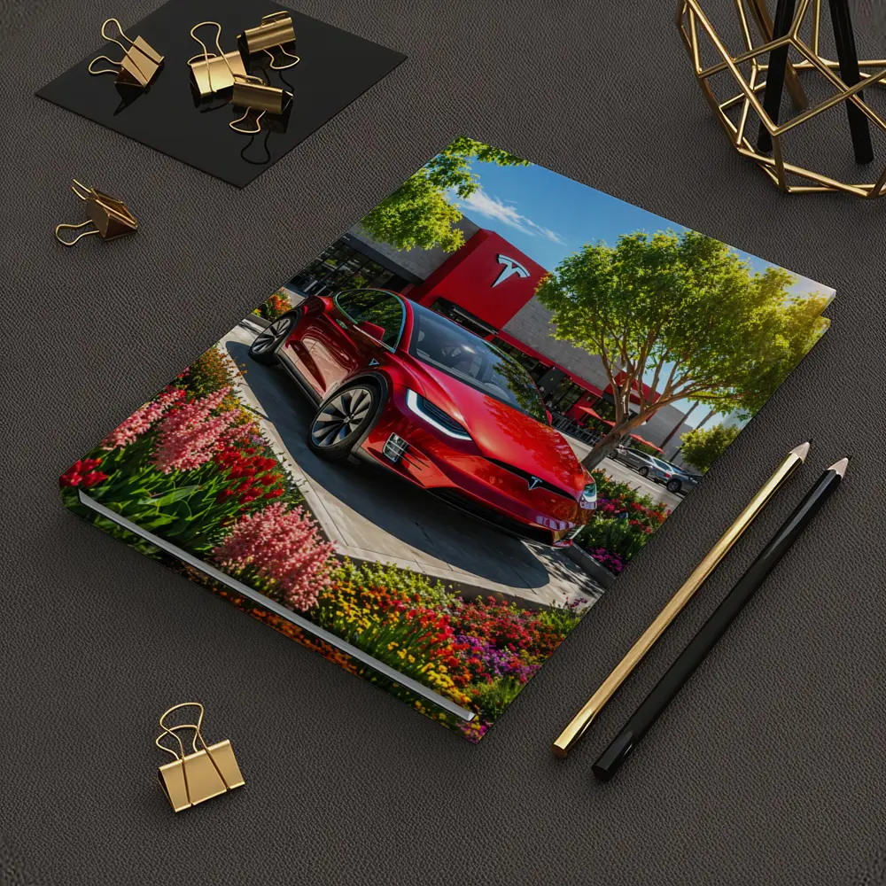 Tesla Model X Red Outside Tesla Store – Notebooks